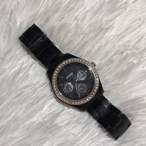 Black and silver with diamond detail Fossil watch